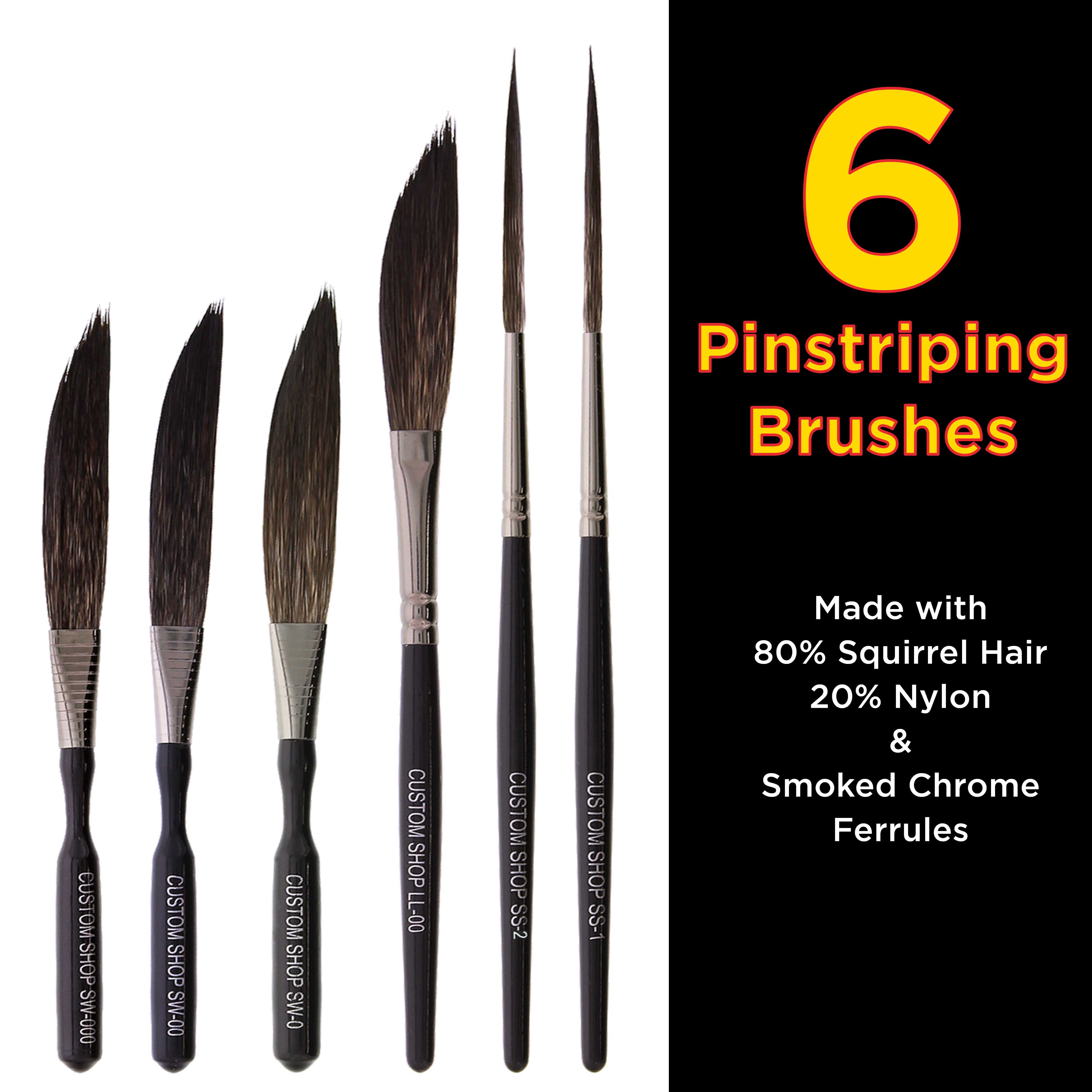 Custom Shop Starter Pinstriping Brush Kit (Sword #00, Scroll #1 & Long  Liner - #00) One of Each All 3 Brush Styles - High
