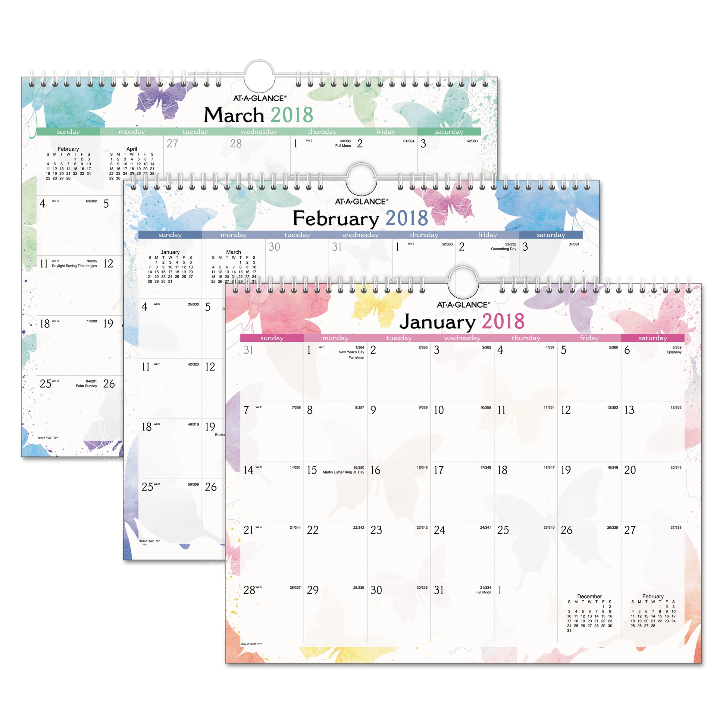 ATAGLANCE Watercolors Recycled Monthly Wall Calendar, 15 x 12, 2018