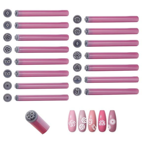 15Pcs 15 Styles PP Plastic Nail Art Seal Stamps Pen Sets Nail Printing Template Tool Old Rose 10.4x1cm 1pc/style