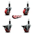thumbnail image 2 of 3 Inch Red Poly Wheel Swivel 1-1/8 Inch Expanding Stem Caster Set 2 Brakes SCC, 2 of 2