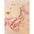 thumbnail image 4 of Bagilaanoe 3pcs Newborn Baby Girl Long Pants Set Short Sleeve Romper Tops + Floral Print Flare Trousers + Headband 3M 6M 12M 18M 24M Infant Casual Outfits, 4 of 9