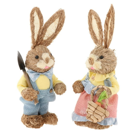 Estatuas de conejo de paja de 35 cm, accesorios para fotos, decoración con temática de Pascua, conejo de pie Amarillo