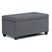Sienna 33 inch Wide Storage Ottoman Bench in Slate Grey Linen-Look Fabric