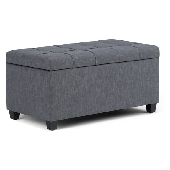 Sienna 33 inch Wide Storage Ottoman Bench in Slate Grey Linen-Look Fabric