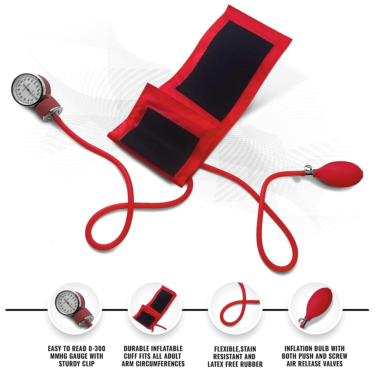 ASATechmed Nurse Starter Kit - Stethoscope, Blood Pressure Monitor, Tuning Forks, and More - 18 Pieces Total (Red)