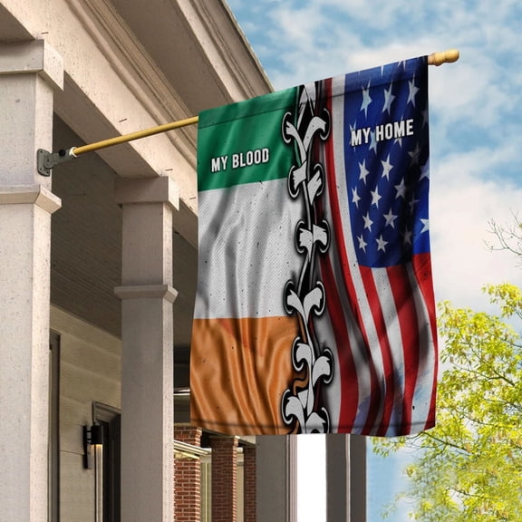 Flags-Irish American My Home My Blood Flag Irish Part House Flag, Double-Sided Decorative Outdoor Flag, Patriotic Polyester Yard Flag 29.5 x 39.5 in
