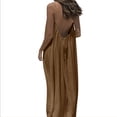 thumbnail image 4 of Lovzfmll Women's Loungewear Spaghetti Strap Low Back Crew Neck Sleeveless Solid Maxi Sundress, Loose Casual Vacation Dress Coffee, 2XL, 4 of 9