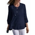thumbnail image 2 of Womens 3/4 Sleeve Shirts Cotton Linen Roll Up Short Sleeve Tops V Neck Casual Loose Fit Blouses Navy Blue XXXL, 2 of 5