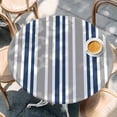 thumbnail image 2 of Navy Blue Grey Stripes Round Tablecloth, Fitted Table Cover with Elastic for 45"-54" Round Tables, Simple Striped Lines Minimalist Table Cloth Outdoor Indoor Dinning Party Waterproof Tablecloths, 2 of 7