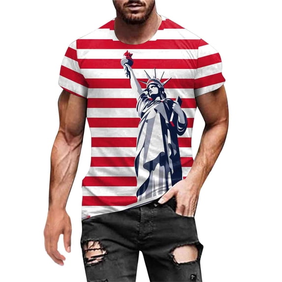 Eashery Mens Blouse Print Tshirt Independence Day Beach Shirts Knit Tops Pink XL