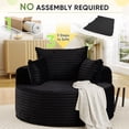 thumbnail image 3 of FFH 50" Oversized Round Chaise Lounge Chair, Boneless Cloud Sofa with Cylindrical Backrest Pillow, Plush Corduroy Black, 3 of 12