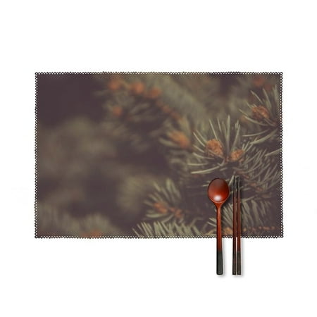

Blurred Evergreen Branch Dinner Placemats Set of 4 Kitchen Table Placemats 18 * 12 Inches Place Mats Dining Tables Indoor for Kitchen Table Washable Decorations