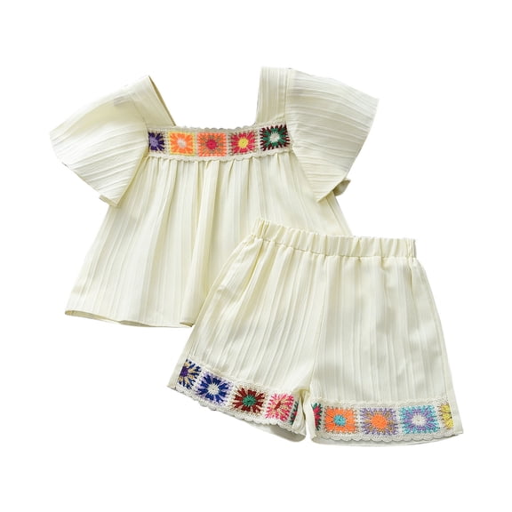 ZACPNCV Infant Baby Girl Summer Outfits Cute Ruffle Short Sleeve T Shirt Top Waist Shorts Shorts Set 2 Piece Toddler Boho Clothes Yellow 4-5 Years