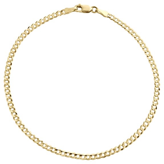 14K Yellow Gold 2.50mm Solid Plain Curb Cuban Link Anklet / Bracelet 7 Inches
