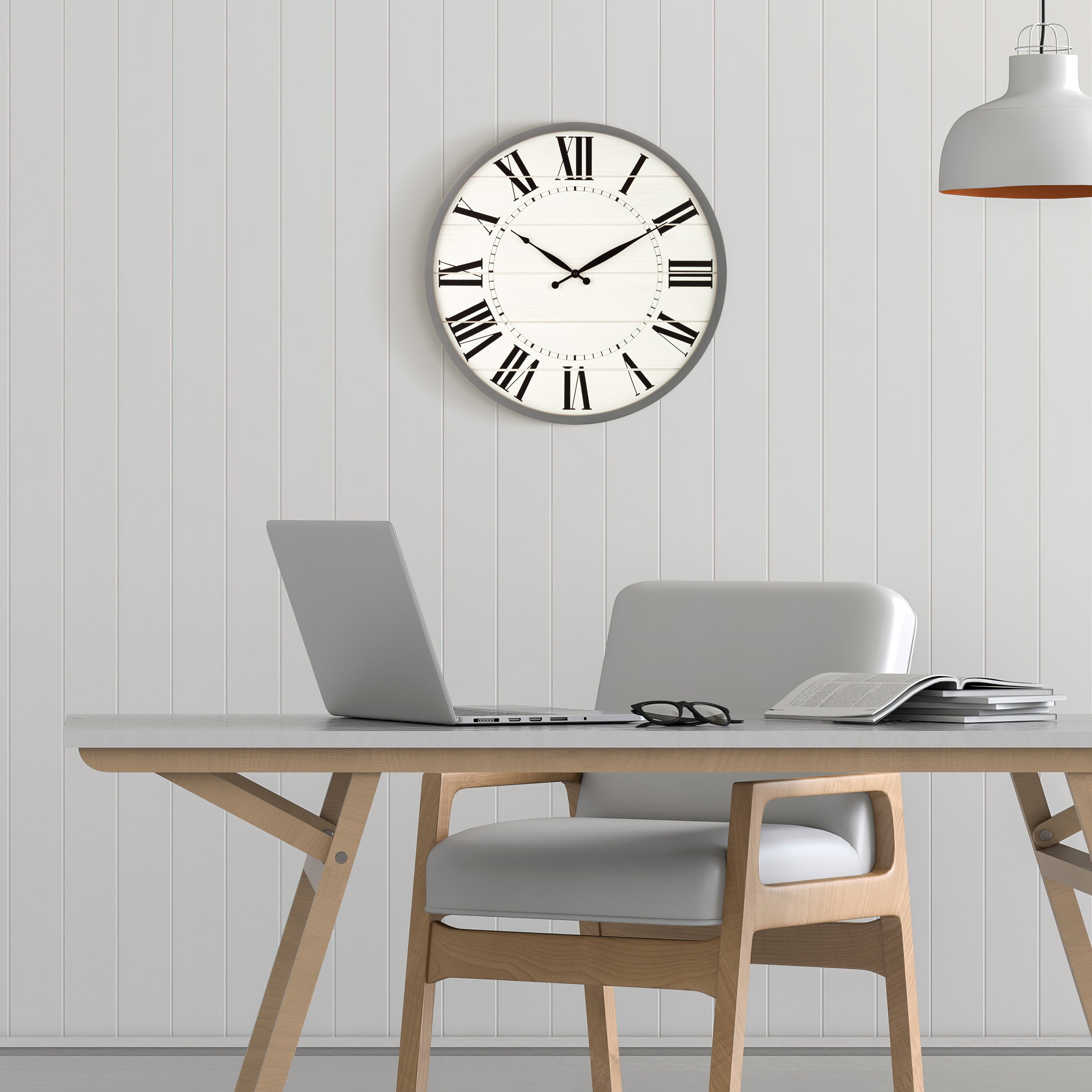 Home Décor Collection 24 Inch Rustic Distressed Gray and White Roman Numeral Wall Clock