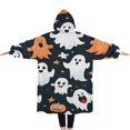 thumbnail image 2 of Oversized Wearable Blanket Hoodie,Dark Halloween Ghosts Pumpkins and Stars Sherpa Blanket Hoodie with Super Pockets,Super Warm Fuzzy Pullover for Women & Men, 2 of 6