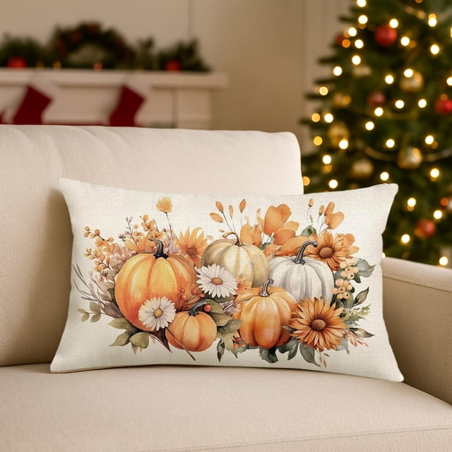 Halloween Thanksgiving Pumpkin Floral Pillow Cover Polyester Cushion Case Home Decor Sofa Bedroom Living Room Seasonal Holiday Decorative Throw Pillow