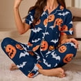 thumbnail image 6 of CONFREE Halloween Pajamas Set For Women Short Sleeve Cartoon Pumpkin Ghost Sleepwear Tops Pants Hallowmas Homewear Sets Lovely Nightwear, 6 of 6