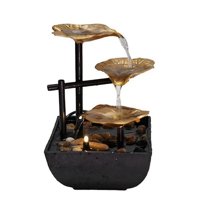 Fuente de mesa de 3 niveles para interiores, bomba automática con enchufe británico, dorada