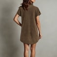thumbnail image 4 of Blmnix Woman Dress Shift Short Dress Button Down Under Dress Mini Collared Brown Short Sleeve with Pockets Going Out Dress,M, 4 of 7