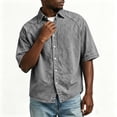 thumbnail image 5 of Men's Short Sleeve Button Down Shirt Casual Henley Top Quick Dry Breathable Stretch Cotton Feel Solid Color Turndown Collar Daily Work Beach Vacation | Zenithor,Gray L, 5 of 7