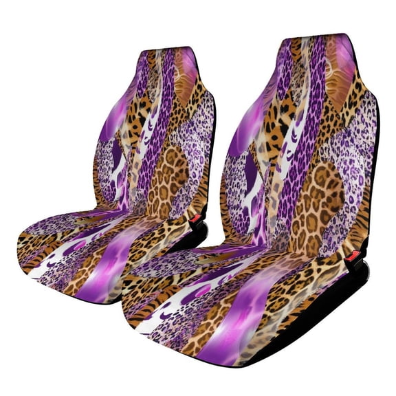 Purple Leopard Animal Print Swirls Car Seat Covers Front Seats Universal Fit for Cars SUV Truck Auto Interior Accessories