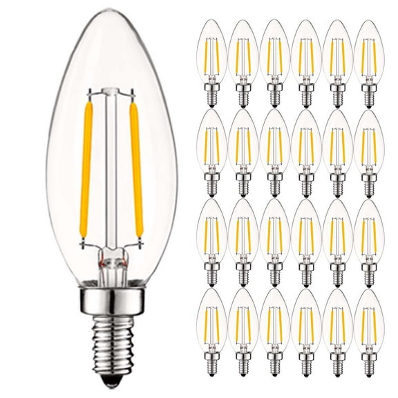 Luxrite 4W E12 Vintage Candelabra Dimmable LED Light Bulbs, 40W Equivalent 400 Lumens, 2700K Warm White, Blunt Tip, 24-Pack