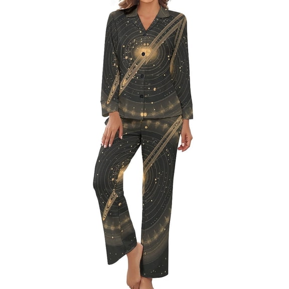 Galaxy System Women's Long Sleeve Flannel Pajama Set Sleepwear M