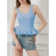 thumbnail image 4 of Gupgi Women Ruffle Bubble Hem Tank Top Solid Color Slim Vest Scoop Neck Backless Peplum Crop Tops, 4 of 8