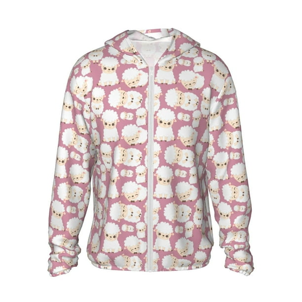 Balery Cartoon Sheep Sudadera ligera de manga larga con capucha y protección solar UPF 50+ para hombre y mujer, ideal para pesca y running-XX-Large