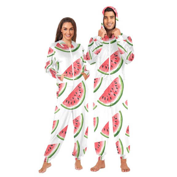 FORMRS Onesies Pajama for Adults Unisex Hoodie Winter Jumpsuit One Piece Sleepwear, Sizes S-2XL, White Watermelon