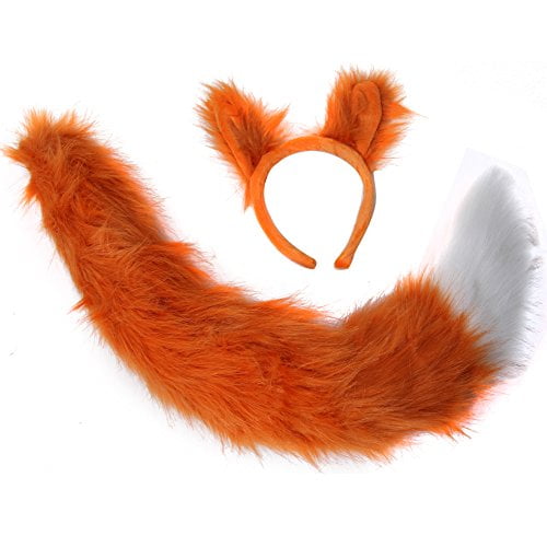 Bright Orange And Black Halloween Fox Ears And Tail Set Instant Fox Fancy Dress 