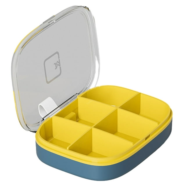 Transemion Impact-Resistant Pill Case Lightweight And Anti-Corrosion For Travel Sealing Yellow-6 Slots 1Set
