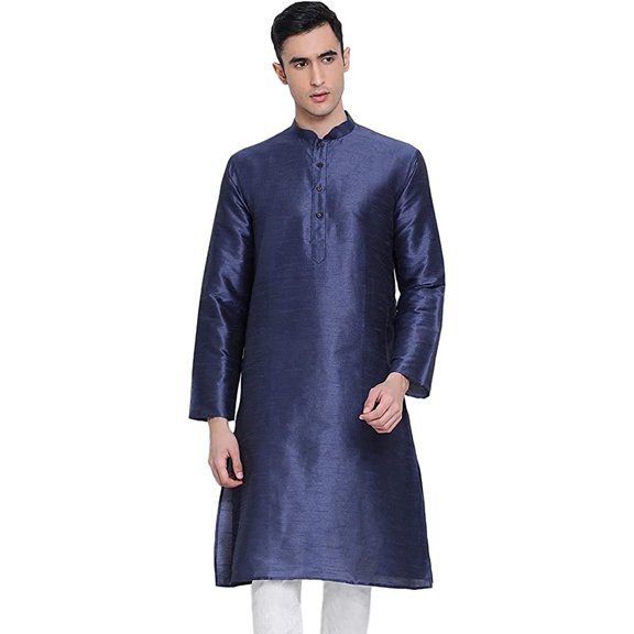 Royal Kurta Men's Art Silk Straight Kurta (42, Navy Blue)