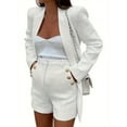thumbnail image 3 of Women 2 Piece Blazer Shorts Sets Long Sleeve Double Breasted Suit Jackets Business Outfit, 3 of 5