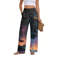 thumbnail image 5 of Halloween Wide Leg Pants for Women, Button Closure Trousers with Gradient Pumpkin & Bat Print, High Waist Loose Fit Streetwear Bottoms with Pockets, 1 Pc Multicolor L, 5 of 6