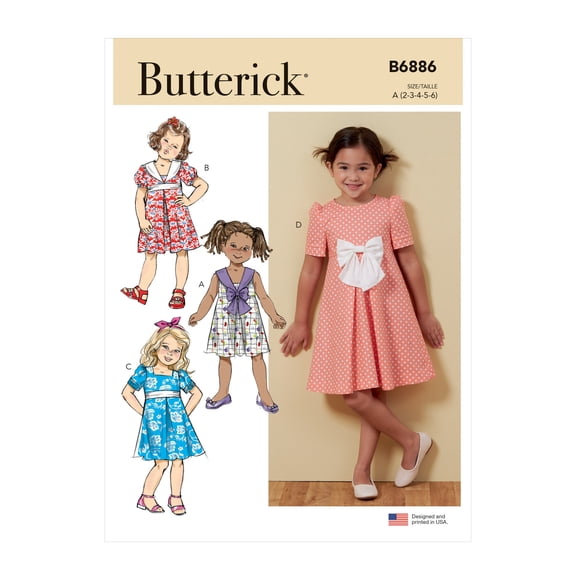 Butterick Sewing Pattern B6886 - Children's Dress, Size: A (2-3-4-5-6)