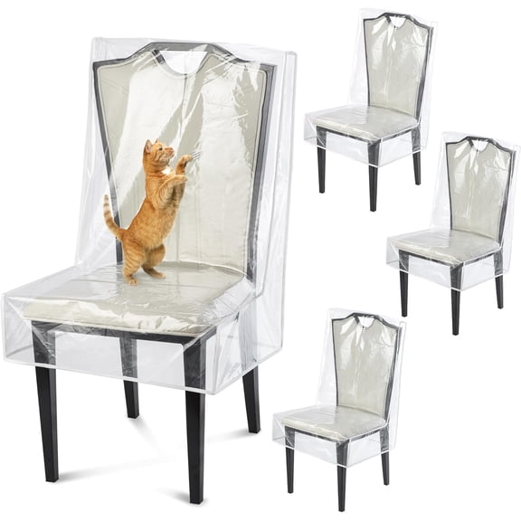 Dining Chair Covers, Waterproof Kitchen Chair Protectors,Clear Plastic Seat Chair Protector,Keep Your Chair Away from Water Dust Stain and Pet Claws W/21 x D/18(Fits 16-23",4 Pack)