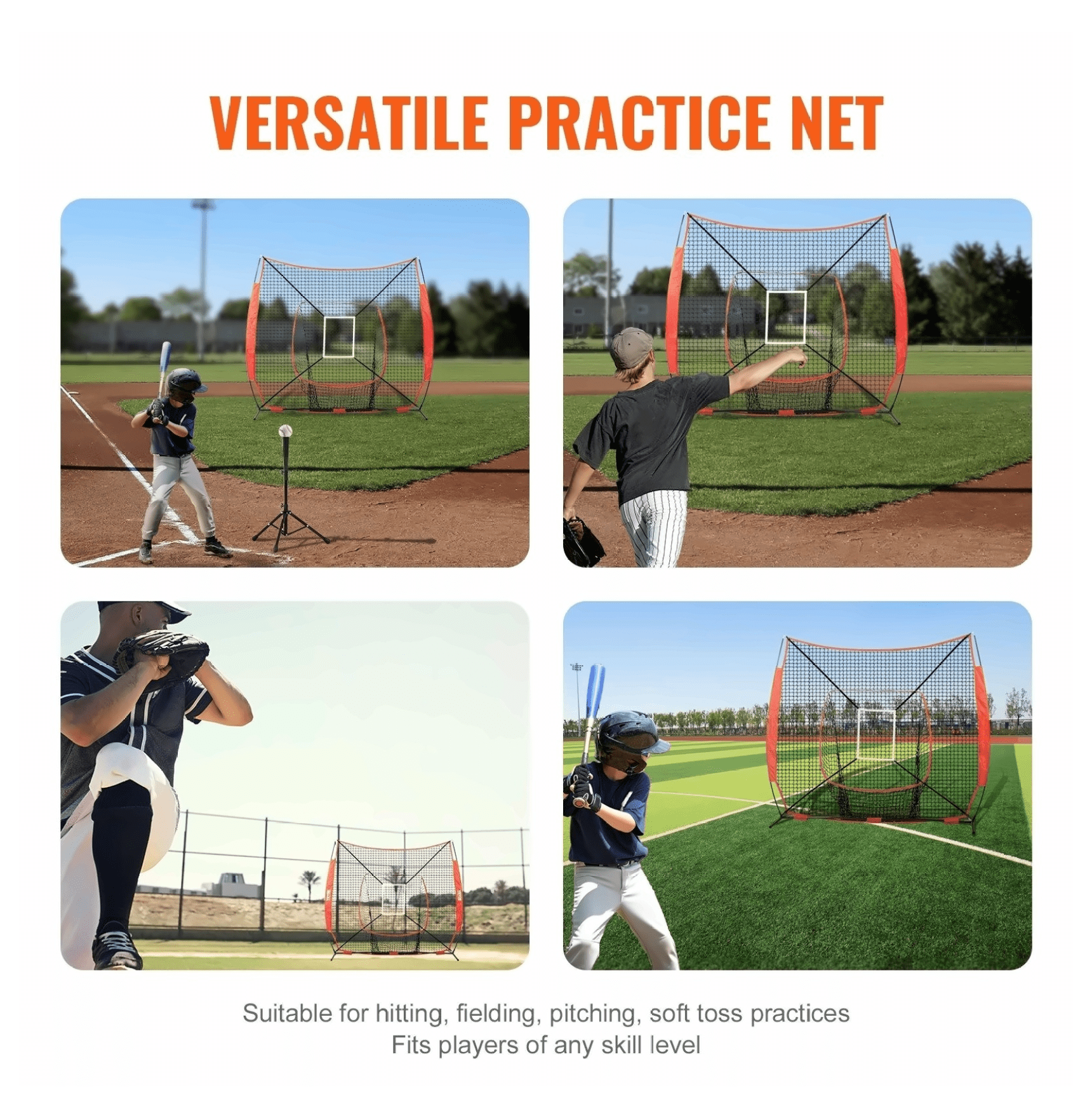 7x7 Baseball Softball Net, Training Net for Hitting, Pitching & Catching, Portable Backstop with Strike Zone, Replacement Net for Baseball Equipment
