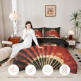 thumbnail image 3 of Manfei Vintage Geisha Twin Comforter Sets for Girls, Red Fan Bedding Set, Black Red, Black Reversible 2pcs, 1 Comforter and 1 Pillowcase, 3 of 6