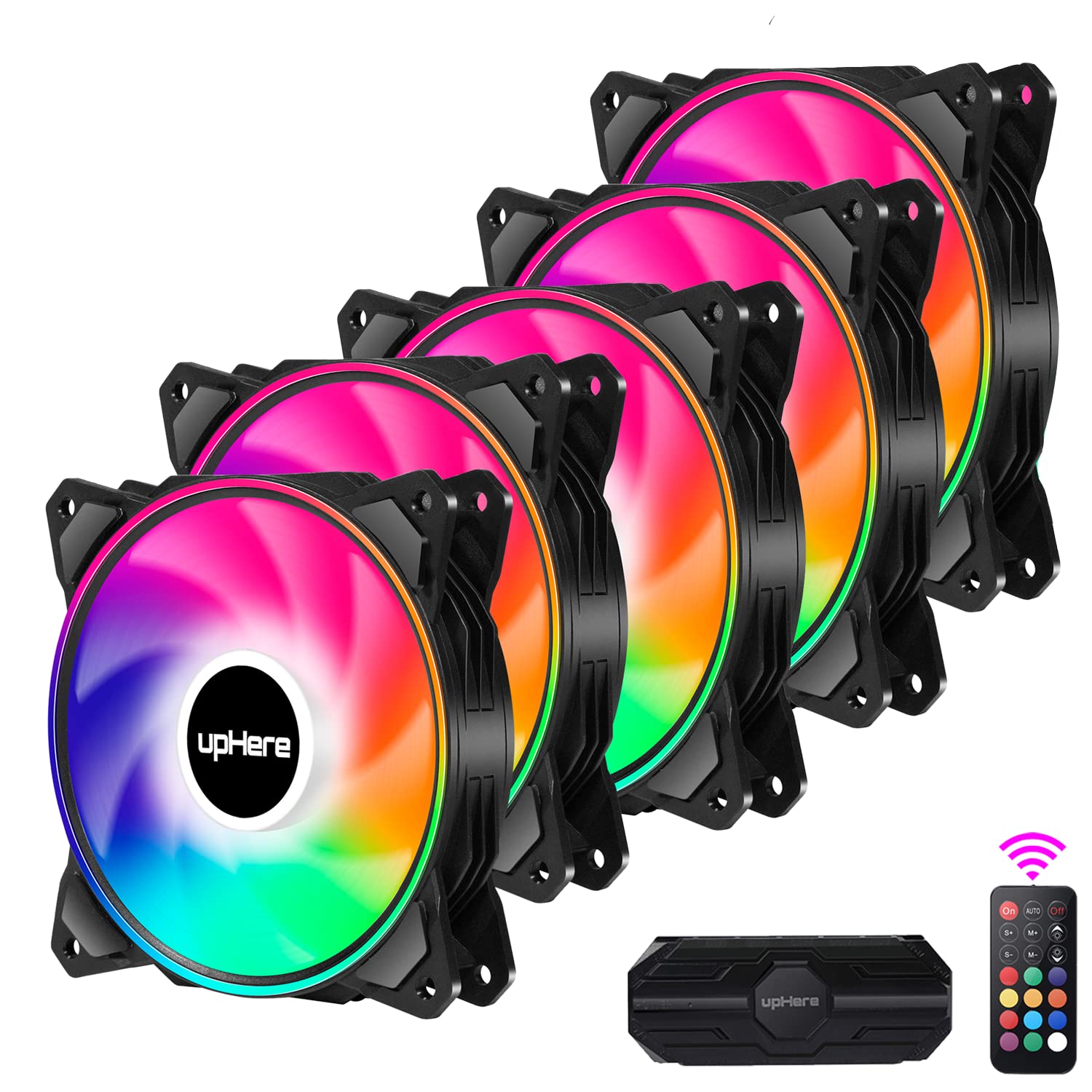 UpHere 120mm Dual Halo RGB LED With Remote Control PC Case Fan,High ...