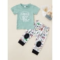 thumbnail image 2 of Franhais Baby Boys 2 Pcs Outfits, Letter Print Short Sleeve T-shirts with Cartoon Fish Pattern Knee Patches Long Pants, 2 of 9