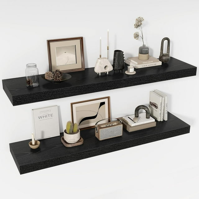 Floating Shelves Deep Floating Shelf Wall Mounted Wall Shelves Rustic Deep Bookshelf Extra Deeper & Thicker Display Shelves for Bedroom Living Room Set of