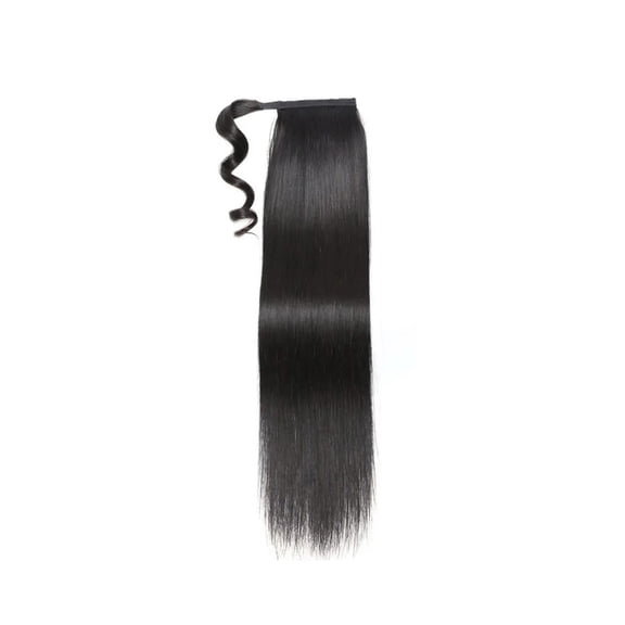 Ponytail Human Long Straight Hair Wrap Around Remy Hair Extensions Clip Ins Natural Color Hairpiece