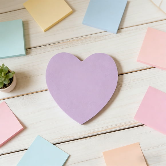 Scenario- and Utility Sticky Notes for Living Spaces with Eight Heart-Shaped Pages in Soft Textile Cardstock
