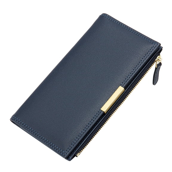 Modstep Women Leather Wallet Fashion Work Credit Card Holder RFID Blocking Bifold Wristlet Zipper Purse with ID Window Blue