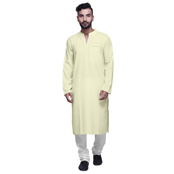 Atasi Chinese Collar Cotton Satin designer kurta for men Solid indian Long kurta