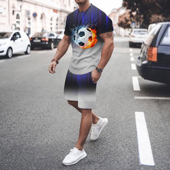 Vedolay Workout Short Set Mens 2 Piece Sets Short Sleeve Tee & Shorts Set Jogging Tracksuits Sweat Outfit,Black XXL