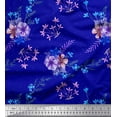 thumbnail image 1 of Soimoi Blue Cotton Poplin Fabric Leaves & Periwinkle Floral Printed Fabric 1 Yard 42 Inch Wide, 1 of 3