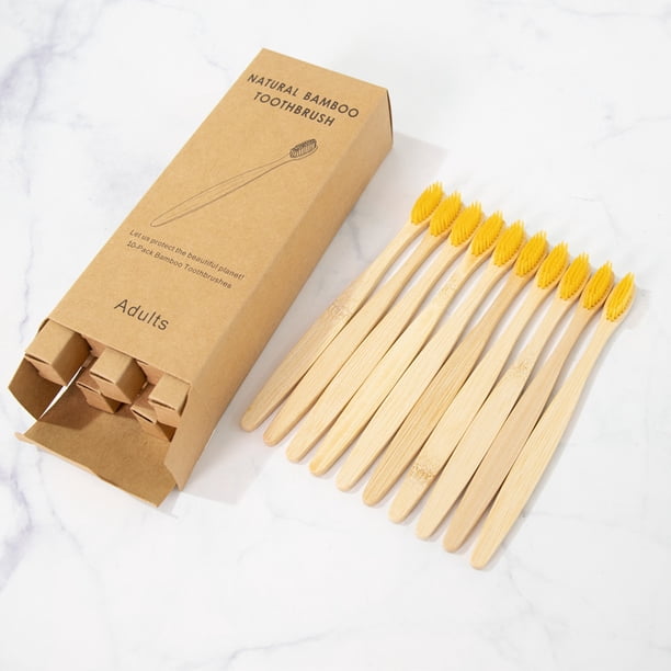 Paquete de 10 cepillos de dientes desechables para adultos, 4 unidades, para hotel, con cerdas de carbón de bambú, cepillo de dientes de bambú suave